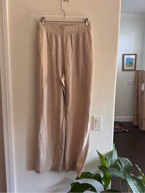 Old Navy Beige Wide-Leg Linen-Blend Pants with Elastic Waist